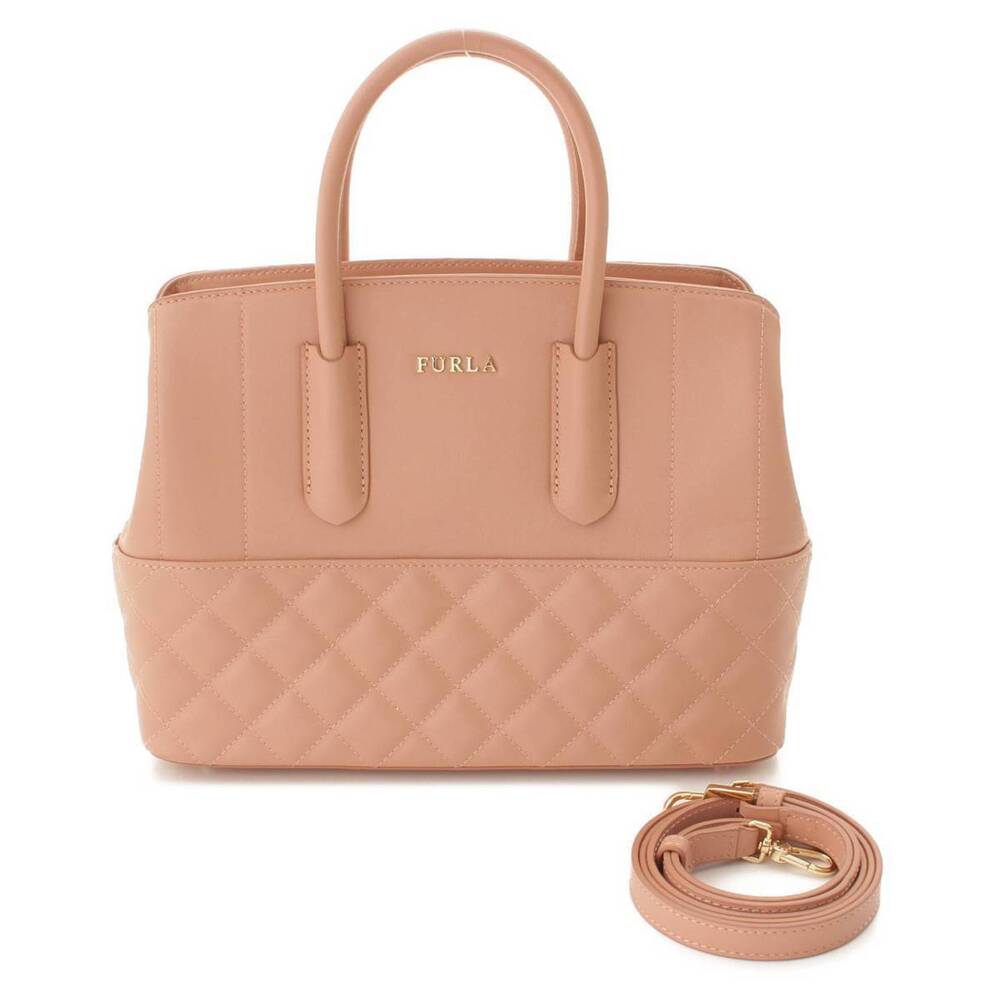 Furla TESSA Quilted Leather Handbag Pink Beige